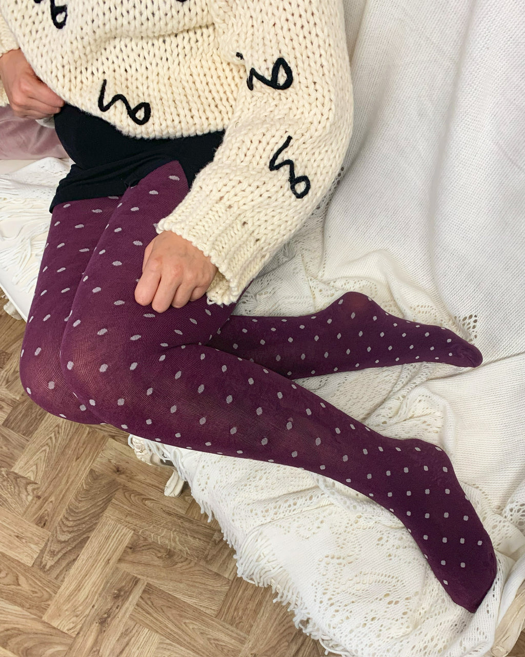 Bamboo Spot Tights | Extended Sizing | Burgundy/Cream