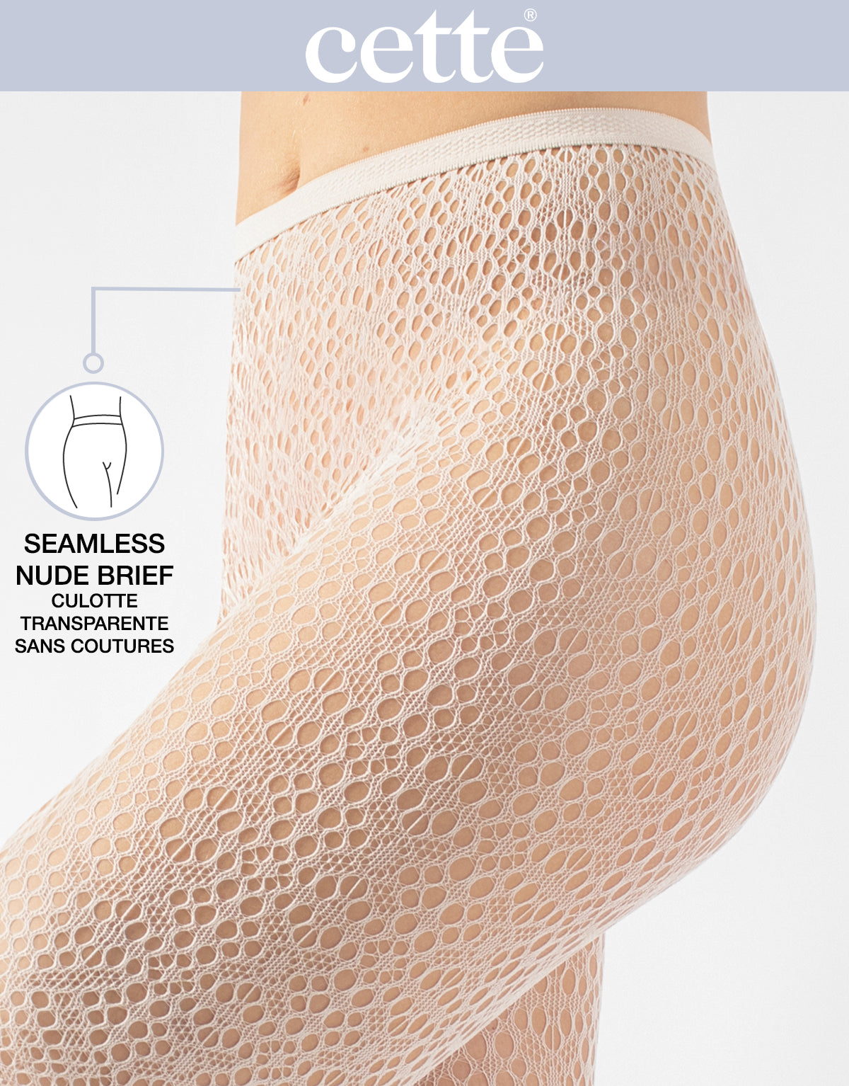 Close-up of Milk Veil openwork patterned tights