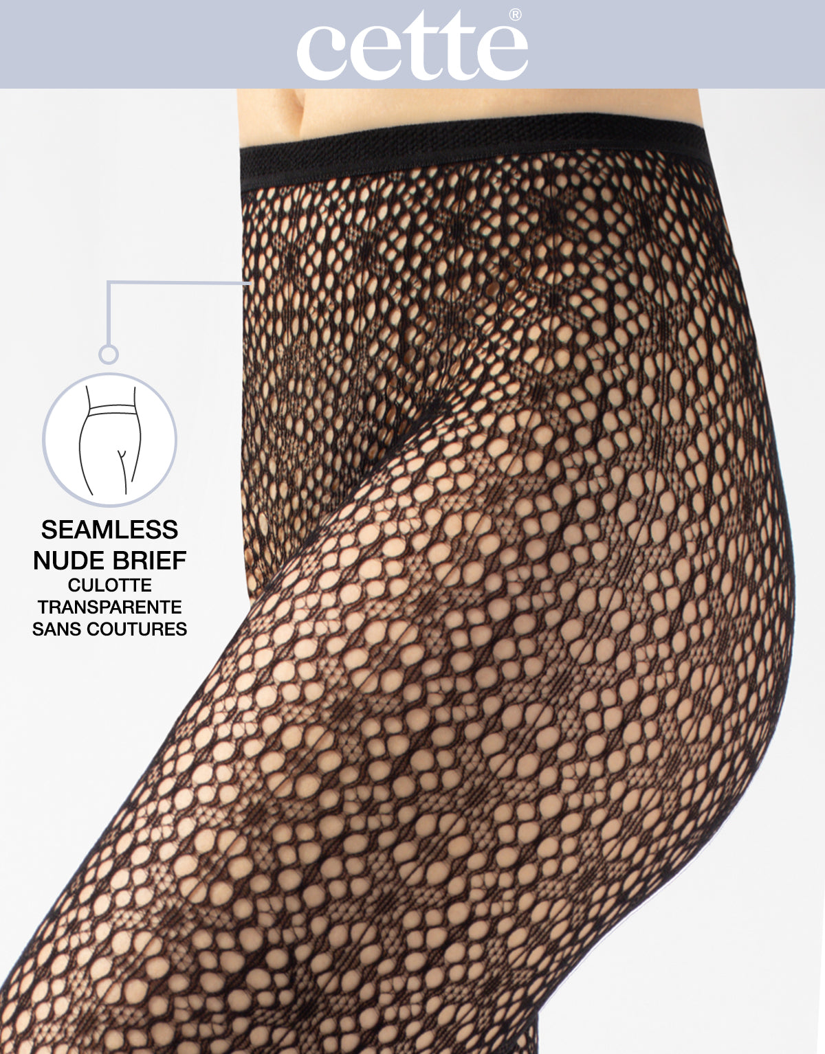 Close-up of Midnight Noir openwork patterned tights