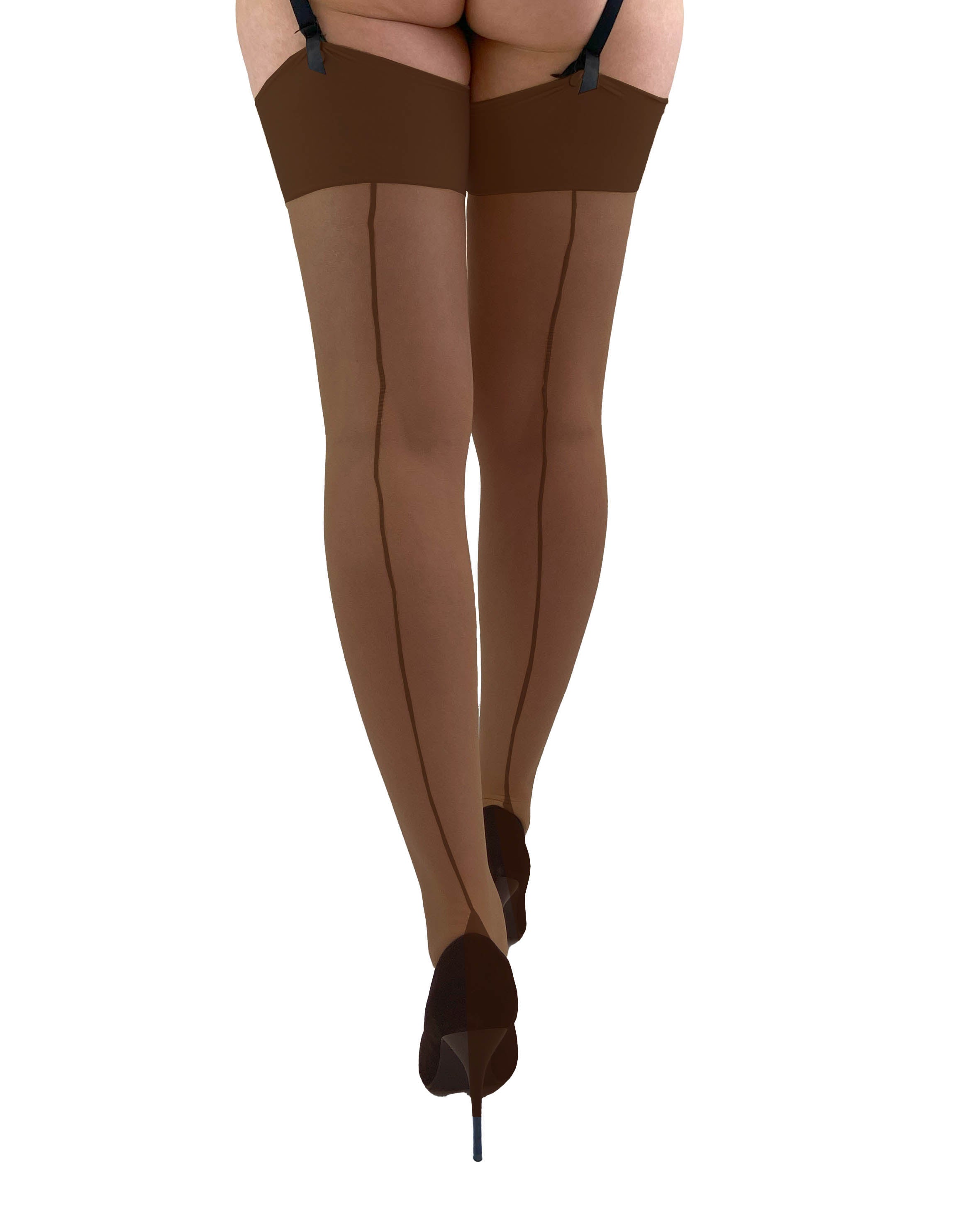 Premium Coloured Seamed Stockings | Dark Nude