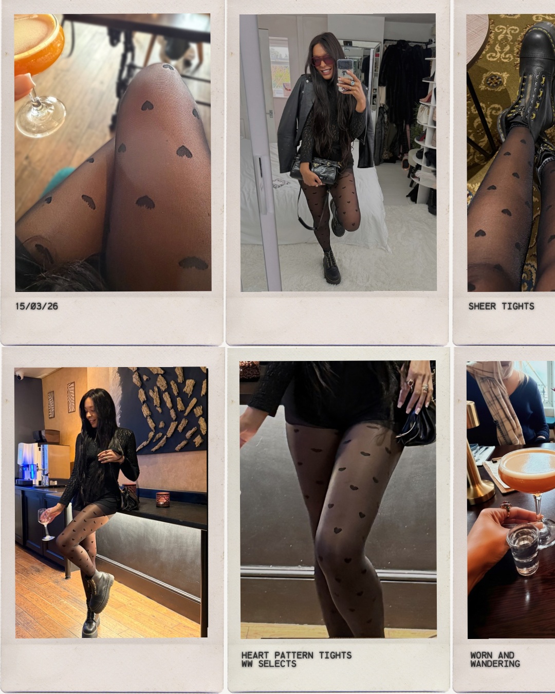 Tall lady wearing sheer heart print tights