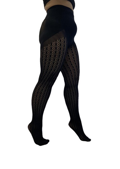 Chevron Pattern Knit Tights | Black
