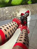 Polka Dot Bow Ruffle Sheer Crew Socks
