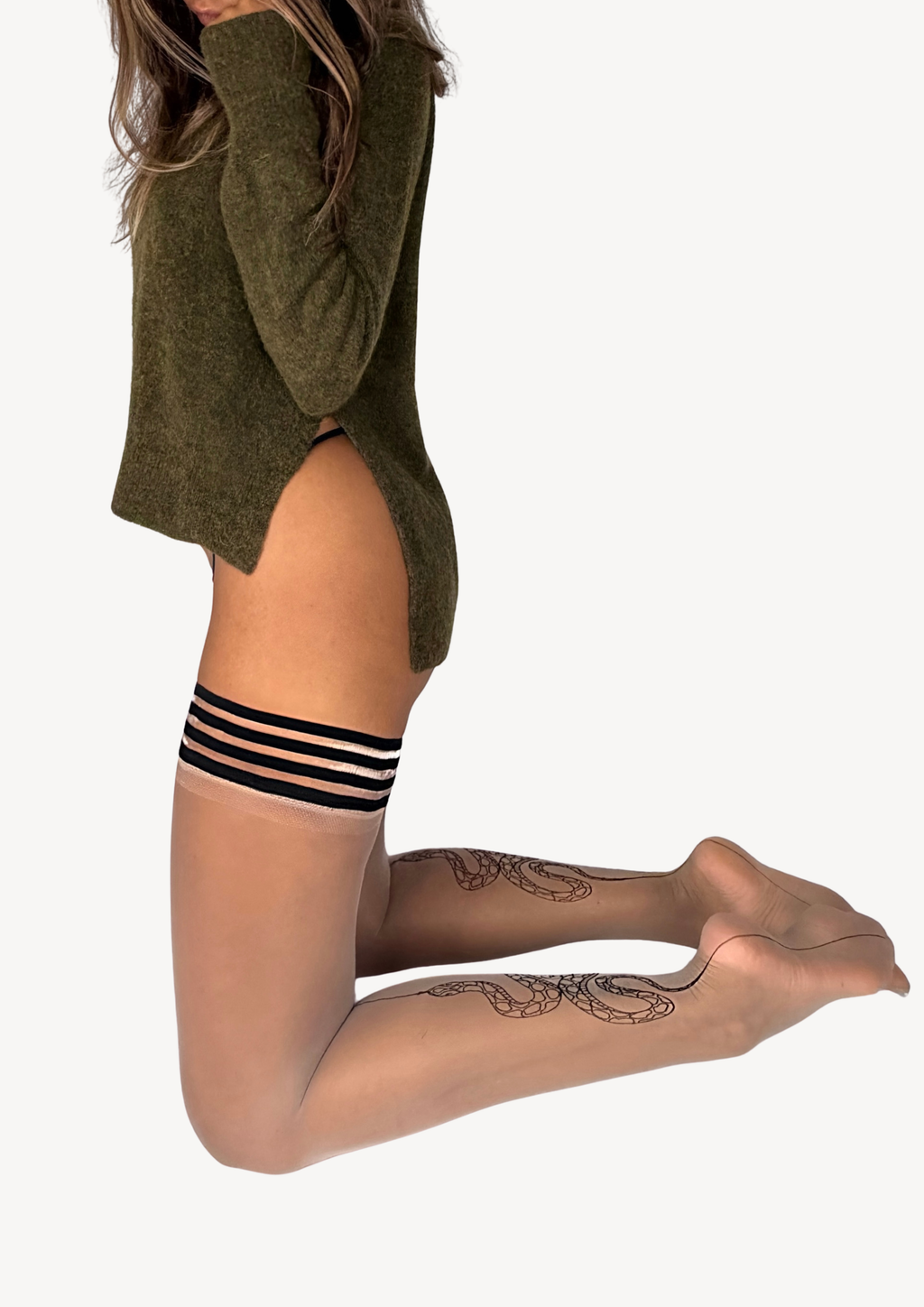 Snake Back Seam Hold-Ups – Nude, product image