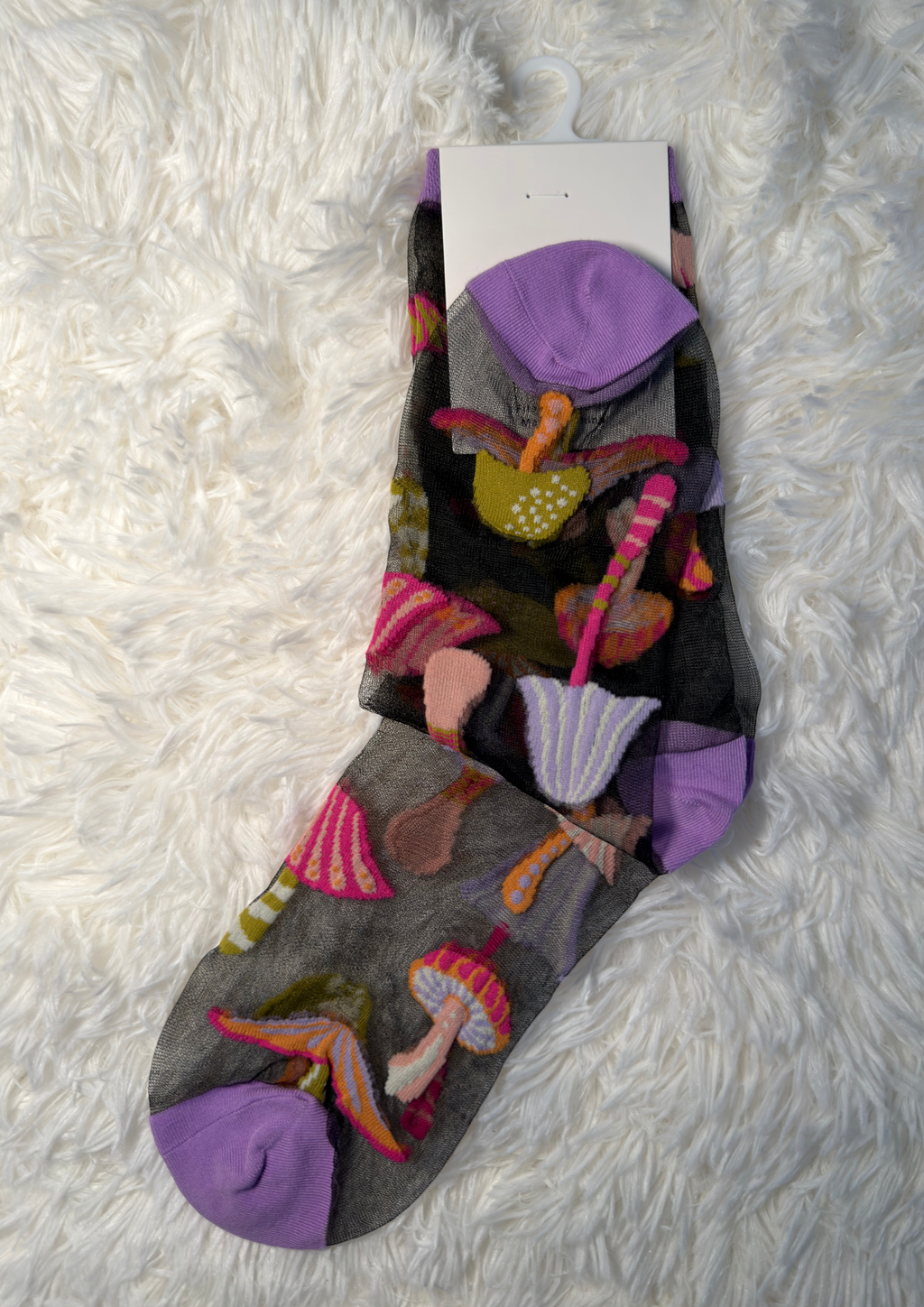 Magic Mushrooms Black Sheer Crew Sock