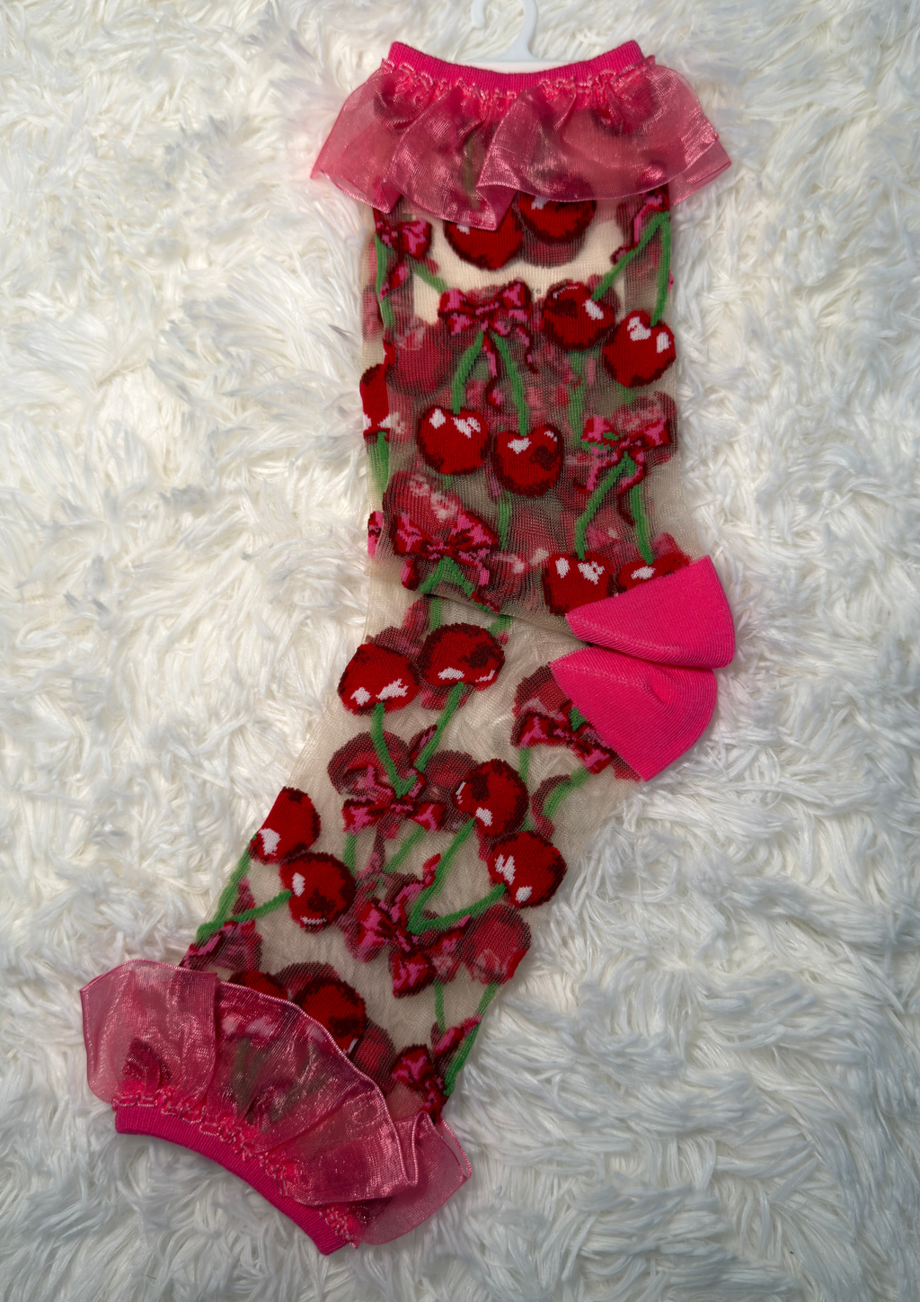 Cherry Bow Ruffle Sheer Crew Sock