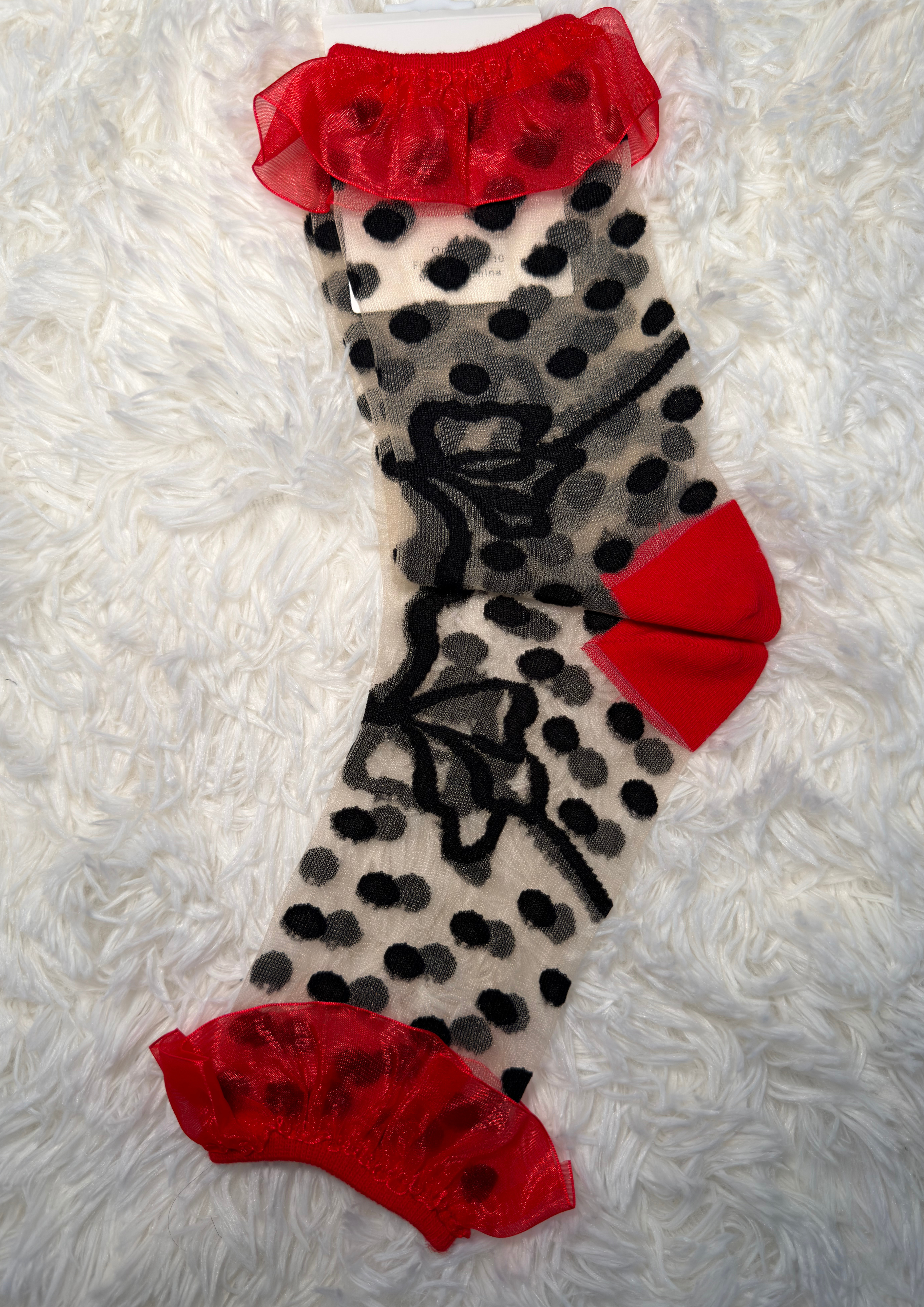 Polka Dot Bow Ruffle Sheer Crew Socks