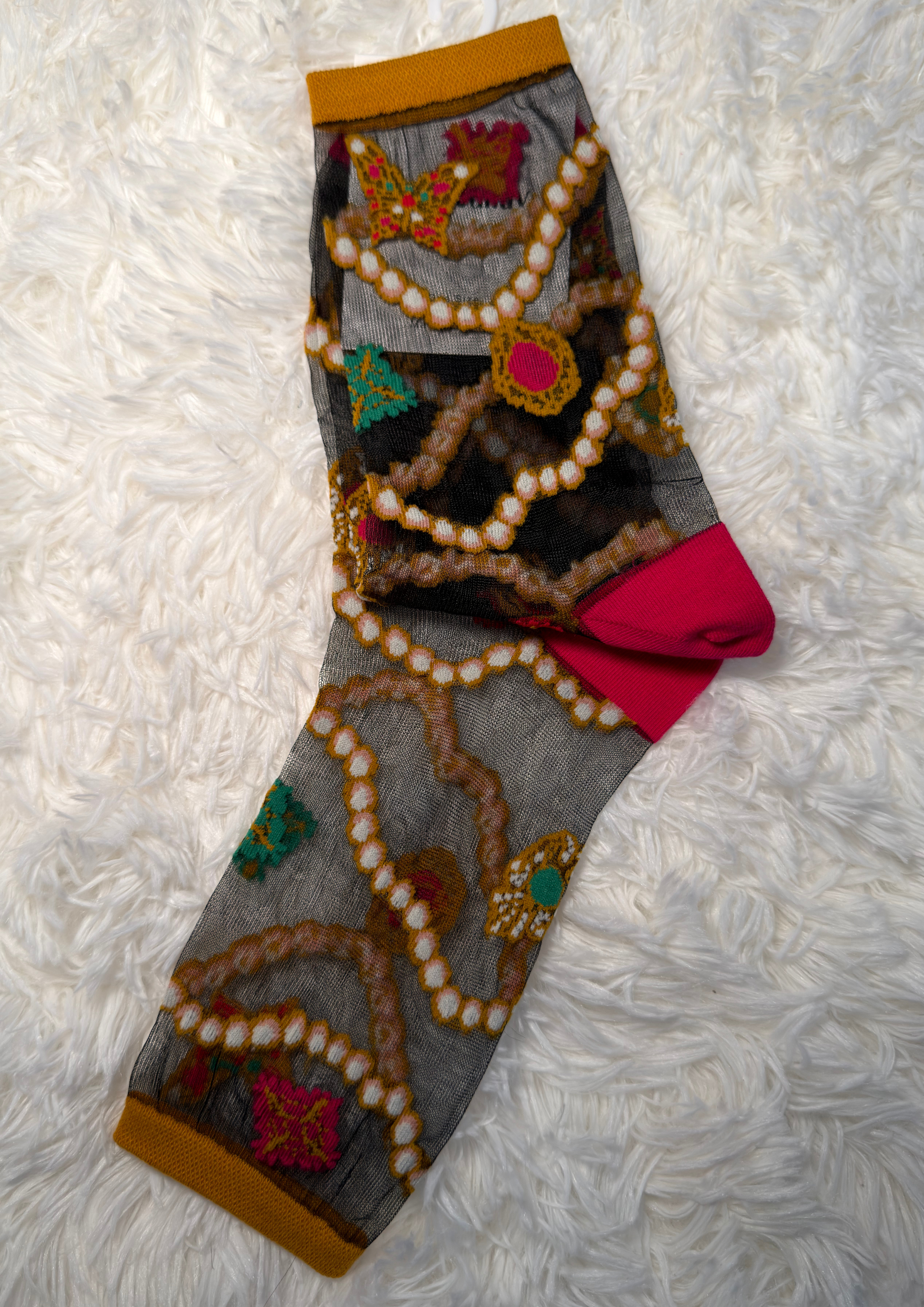 Pearls & Jewels Black Sheer Ankle Socks