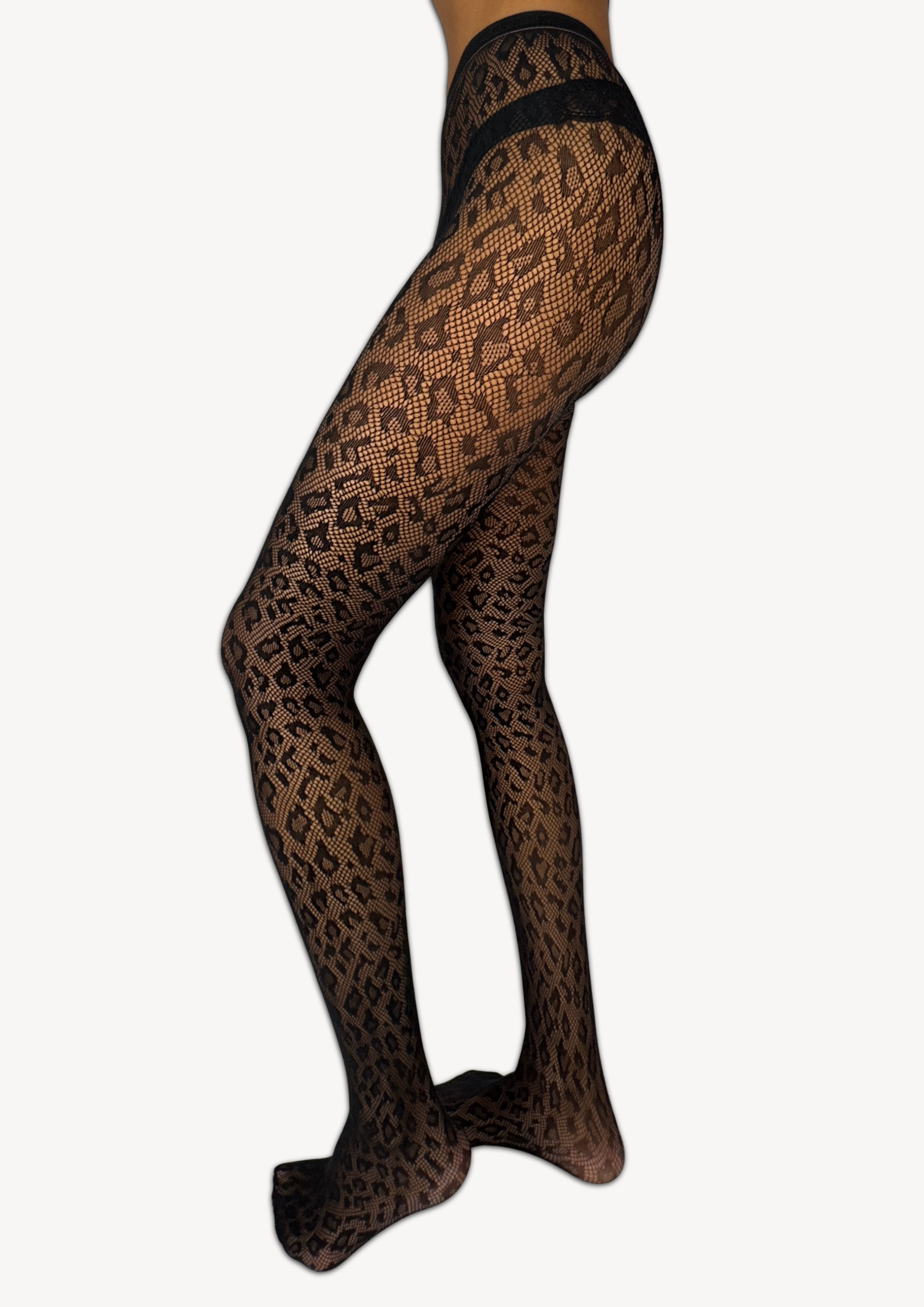 Leopard Print | Fishnet Tights in black