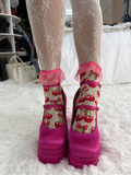 Cherry Bow Ruffle Sheer Crew Sock